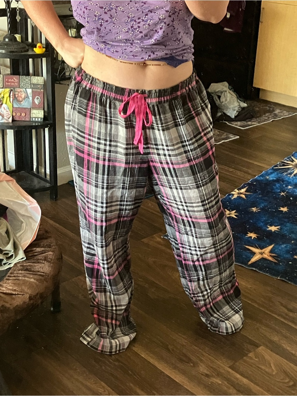 Secret Treasures Gray and Pink Plaid Flannel Pajama Pants